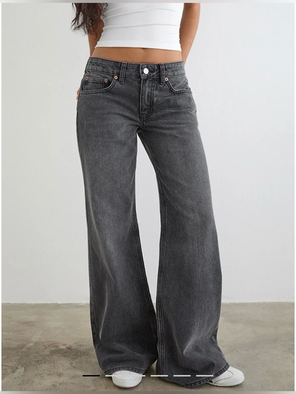 Motel Rocks washed black grey relaxed slouchy wide leg denim jeans